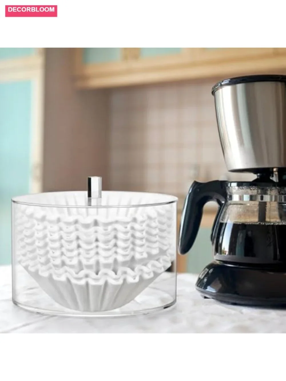 Acrylic Coffee Filter Holder with Lid, Countertop Storage Dispenser for Coffee